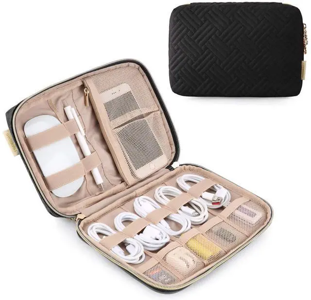 Main image of Large Electronics Travel Organizer Case for Wome, Polyester, Black | Cord Organizer, Cable Organizer Bag, Travel Tech Organizer, Travel Accessories for Women