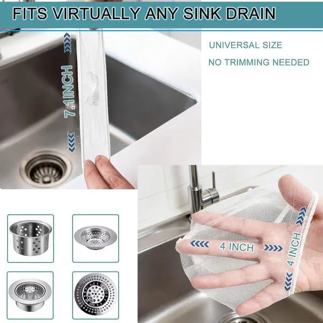 Alt view image 2 of 6 - Disposable Kitchen Sink Strainer Mesh Bag, 400PCS Bath Sink Strainers | Ultra-Fine Elastic Anti-Clogging Drain Filter Net, Universal for Bath, Food Waste Debris Catcher, Drain Cover Strainer Bag