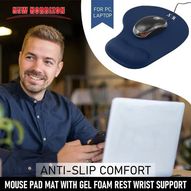 Alt view image 2 of 6 - Mouse Pad with Wrist Rest, Gel Wrist Support Mousepad, Pain Relief Laptop Computer Mouse Pad, Non-Slip Mouse Pads for Home & Office (Blue, Regular)
