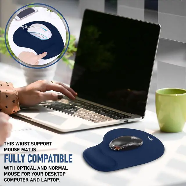 Alt view image 3 of 6 - Mouse Pad with Wrist Rest, Gel Wrist Support Mousepad, Pain Relief Laptop Computer Mouse Pad, Non-Slip Mouse Pads for Home & Office (Blue, Regular)