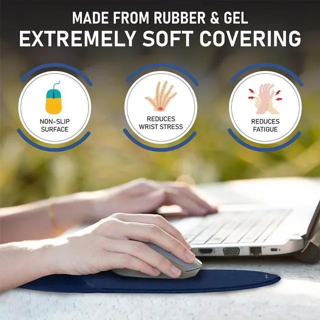 Alt view image 5 of 6 - Mouse Pad with Wrist Rest, Gel Wrist Support Mousepad, Pain Relief Laptop Computer Mouse Pad, Non-Slip Mouse Pads for Home & Office (Blue, Regular)
