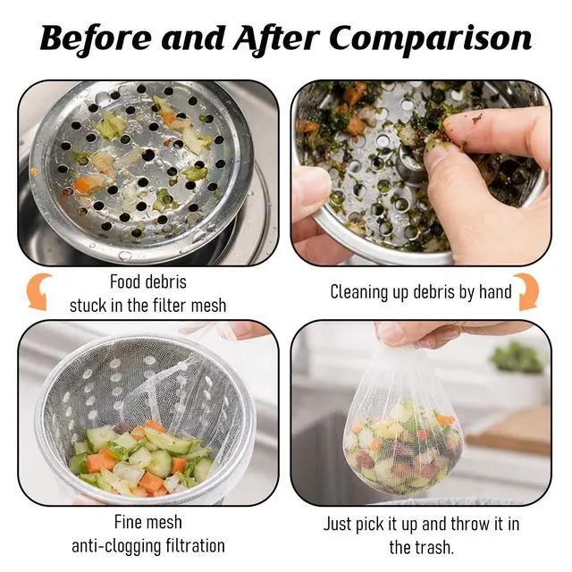 Alt view image 3 of 7 - 200 PCS Kitchen Sink Strainer Mesh Bag, Large Size 5.9x4.7in Filter Bags | Disposable Net Filter Sink Food Catcher for Sink Strainer and Sink Hanging Drain Basket