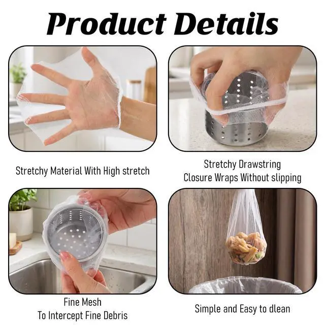 Alt view image 5 of 7 - 200 PCS Kitchen Sink Strainer Mesh Bag, Large Size 5.9x4.7in Filter Bags | Disposable Net Filter Sink Food Catcher for Sink Strainer and Sink Hanging Drain Basket