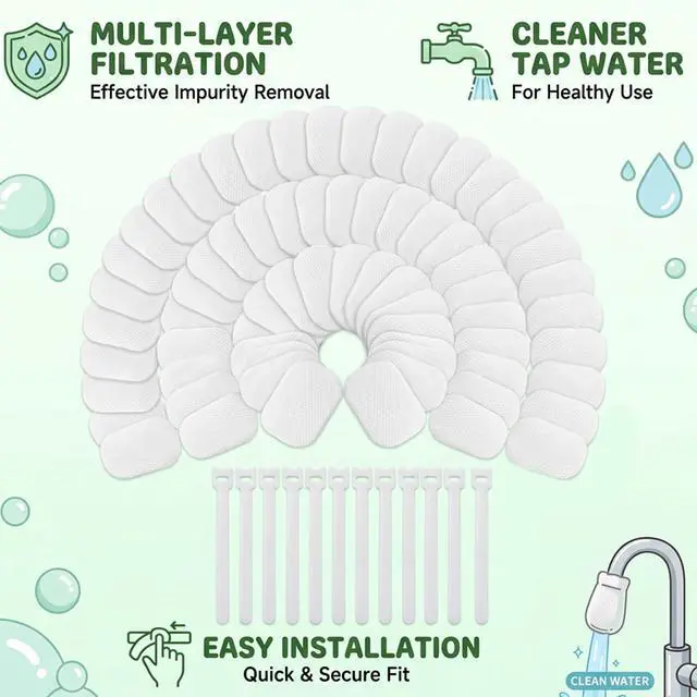 Alt view image 3 of 6 - 110 PCS Faucet Filter Cotton Bag, 100 Filter Bags with 10 T-Shape Straps for Kitchen Faucet, Multi-Layer Filtration for Sediment and Rust Reduction, Softened Water Flow for Daily Household Use