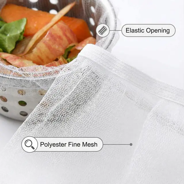 Alt view image 4 of 7 - Sink Strainer Bags, 300 Count Disposable Kitchen Sink Drain Mesh Bags | Elastic Fine Net Filter, For Food Waste, Universal Fit for Most Sink Strainers