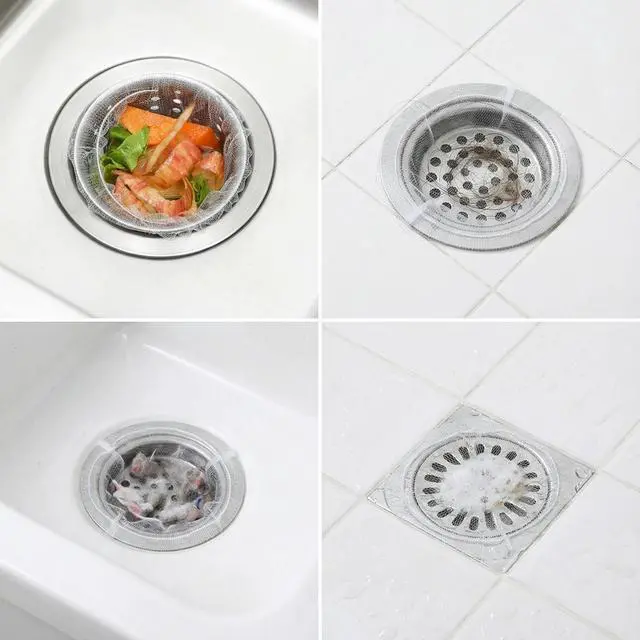 Alt view image 7 of 7 - Sink Strainer Bags, 300 Count Disposable Kitchen Sink Drain Mesh Bags | Elastic Fine Net Filter, For Food Waste, Universal Fit for Most Sink Strainers