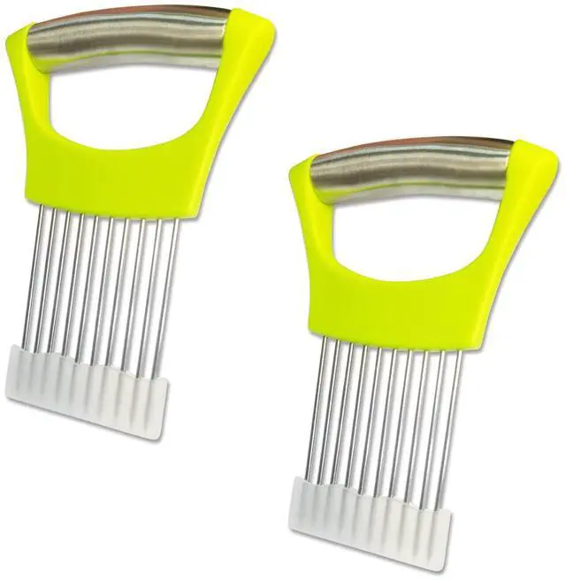 Main image of Onion Holder for Slicing - Multi-Purpose Kitchen Tool for Safe and Efficient Slicing of Onions, Tomatoes, Potatoes, Apples, and More | Stainless Steel Vegetable Cutter & Meat Tenderizer 2 PCS