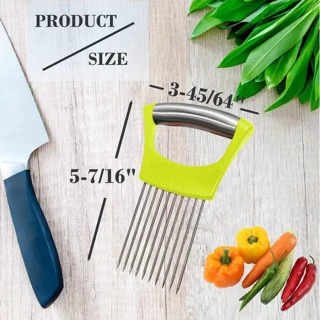 Alt view image 2 of 7 - Onion Holder for Slicing - Multi-Purpose Kitchen Tool for Safe and Efficient Slicing of Onions, Tomatoes, Potatoes, Apples, and More | Stainless Steel Vegetable Cutter & Meat Tenderizer 2 PCS