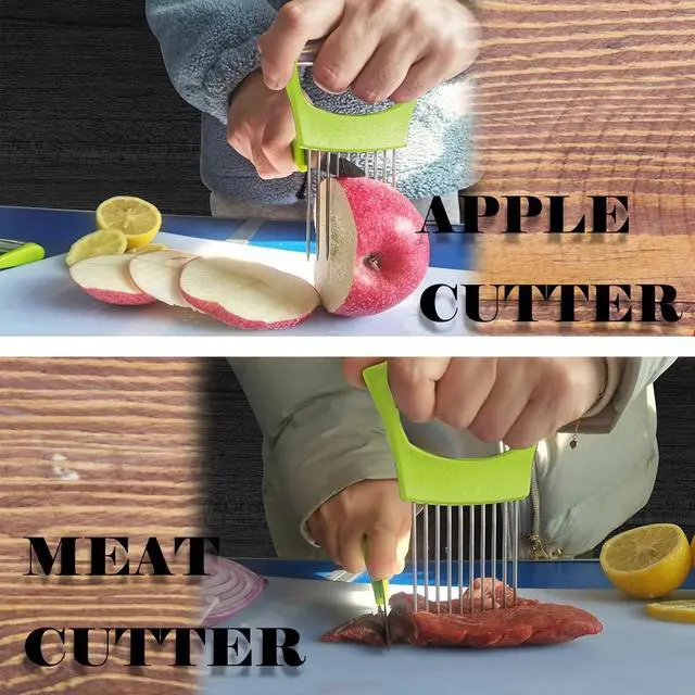 Alt view image 4 of 7 - Onion Holder for Slicing - Multi-Purpose Kitchen Tool for Safe and Efficient Slicing of Onions, Tomatoes, Potatoes, Apples, and More | Stainless Steel Vegetable Cutter & Meat Tenderizer 2 PCS
