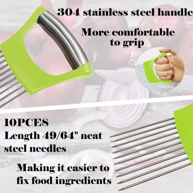 Alt view image 5 of 7 - Onion Holder for Slicing - Multi-Purpose Kitchen Tool for Safe and Efficient Slicing of Onions, Tomatoes, Potatoes, Apples, and More | Stainless Steel Vegetable Cutter & Meat Tenderizer 2 PCS