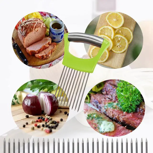 Alt view image 7 of 7 - Onion Holder for Slicing - Multi-Purpose Kitchen Tool for Safe and Efficient Slicing of Onions, Tomatoes, Potatoes, Apples, and More | Stainless Steel Vegetable Cutter & Meat Tenderizer 2 PCS