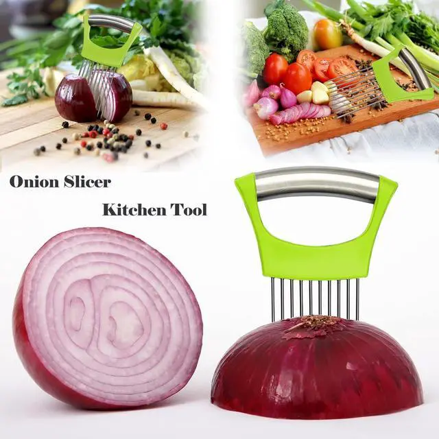 Alt view image 6 of 7 - Onion Holder for Slicing - Multi-Purpose Kitchen Tool for Safe and Efficient Slicing of Onions, Tomatoes, Potatoes, Apples, and More | Stainless Steel Vegetable Cutter & Meat Tenderizer 2 PCS