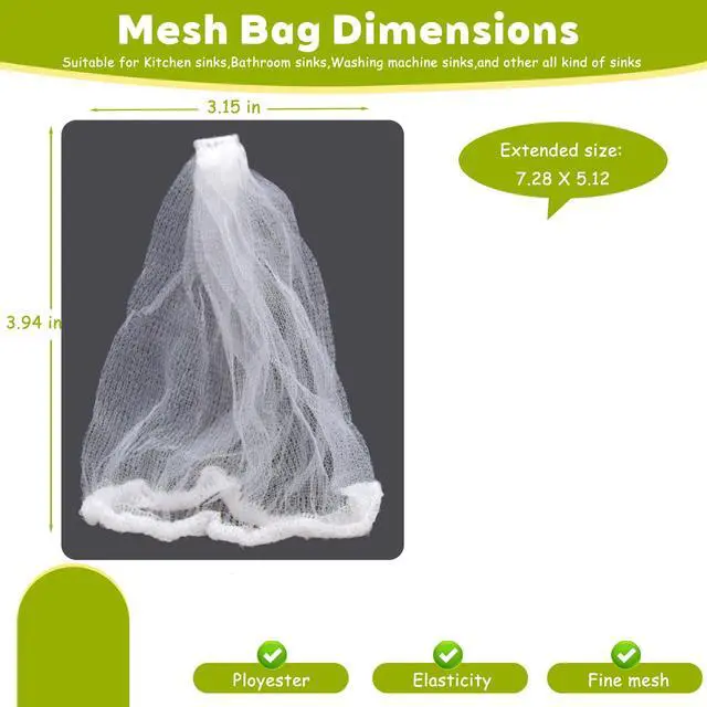 Alt view image 3 of 7 - 300Pcs Kitchen Sink Drain Strainer Mesh Bags,Disposable Sink Drain Cover,Anti-Clogging Kitchen Essentials Drain Nets Bags Fits Most Sink Strainers(4.0 x 4.0 Inch)