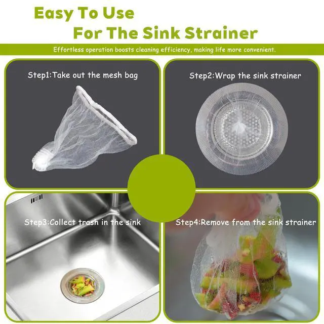 Alt view image 5 of 7 - 300Pcs Kitchen Sink Drain Strainer Mesh Bags,Disposable Sink Drain Cover,Anti-Clogging Kitchen Essentials Drain Nets Bags Fits Most Sink Strainers(4.0 x 4.0 Inch)