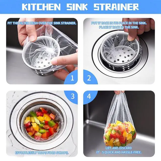 Alt view image 2 of 6 - 200 PCS Kitchen Sink Strainer Mesh Bag, Disposable Mesh Sink Strainer Bags, Fit All Drain Sinks for Kitchen, Bath, Tub, Keep Your Sewer Lines and Garbage Disposal Safe