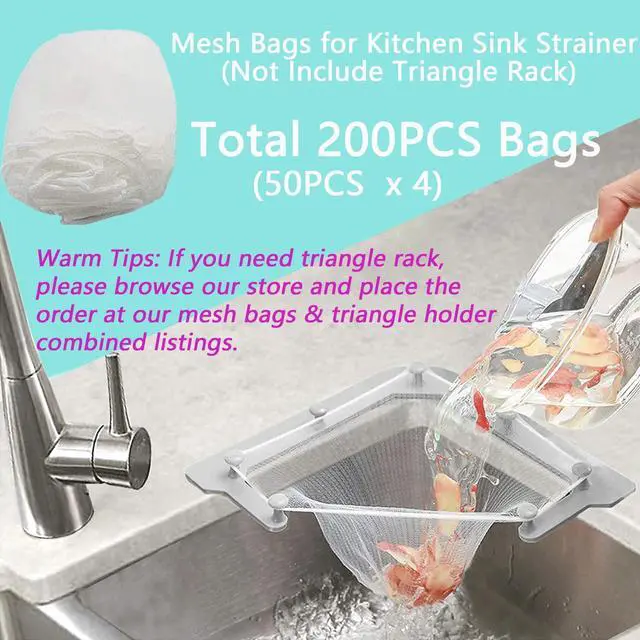 Alt view image 2 of 6 - 200PCS Large Size Filtering Mesh Bags for Kitchen Sink Triangle Tri-Holder Filter Kitchen Sink Strainer