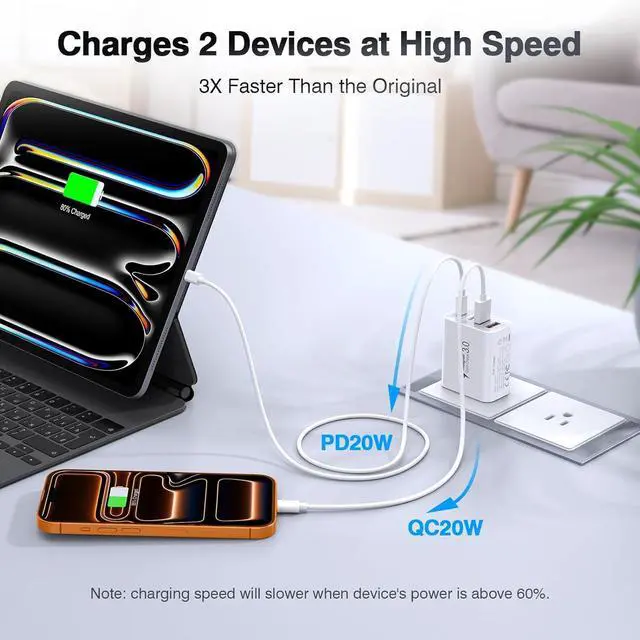 Alt view image 4 of 7 - 2-Pack 40W USB C Charger Cube, 4-Port PD+QC Fast Charging Block with 3/6/10/10FT USB C Cables, Multiport Type C Power Adapter for iPhone 17/16/15/14/13 Pro Max, Samsung S26/S25/S24 Ultra,Tablets