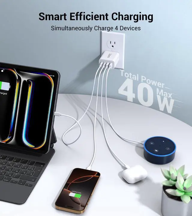 Alt view image 3 of 7 - 2-Pack 40W USB C Charger Cube, 4-Port PD+QC Fast Charging Block with 3/6/10/10FT USB C Cables, Multiport Type C Power Adapter for iPhone 17/16/15/14/13 Pro Max, Samsung S26/S25/S24 Ultra,Tablets