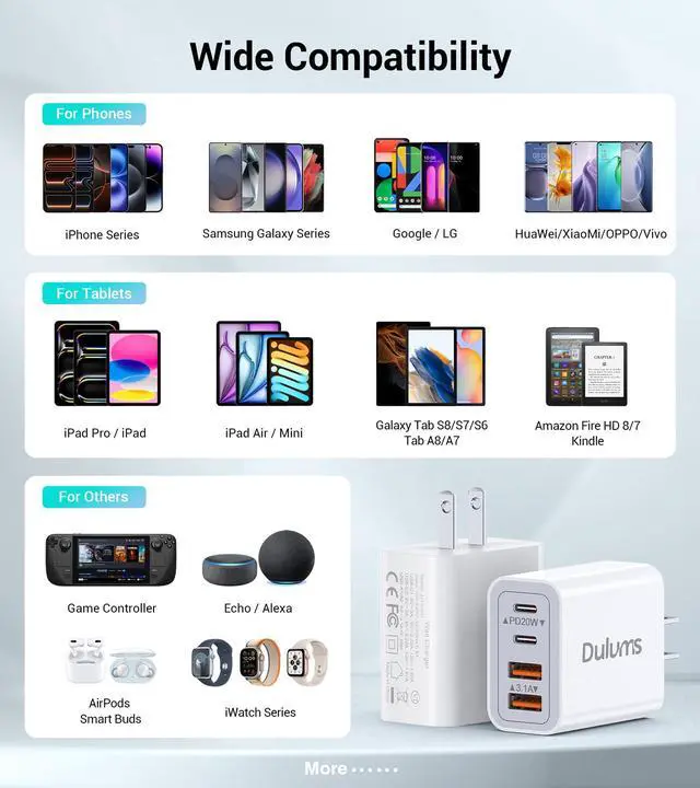 Alt view image 6 of 7 - 2-Pack 40W USB C Charger Cube, 4-Port PD+QC Fast Charging Block with 3/6/10/10FT USB C Cables, Multiport Type C Power Adapter for iPhone 17/16/15/14/13 Pro Max, Samsung S26/S25/S24 Ultra,Tablets