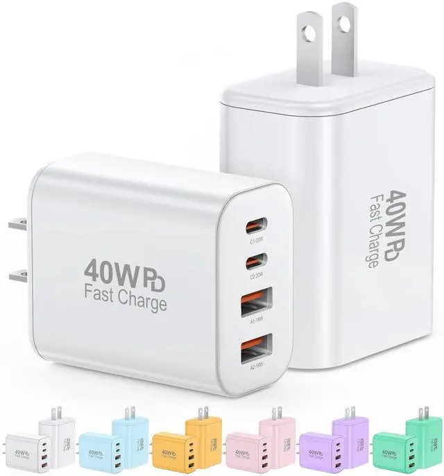 Main image of USB C Charger Block,40W USB C Charger Cube,2 Pack Type C Chargers Block,Fast Charging Plug Dual Port PD+QC Charging Cube for iPhone 17 16 15 14 13 12 11 Pro Max XS,iPad, Samsung Phone,Tablet