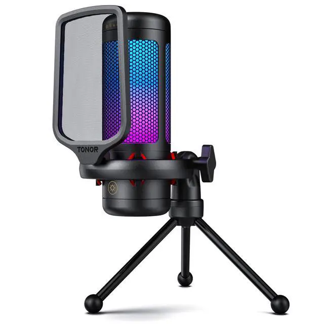 Main image of Gaming Microphone Set, PC Condenser Mic with RGB for Gamers | Desktop Stand Set, Quick Mute, Volume Control, for Twitch Streaming, Discord Chatting, 200 cm/78'' Cable, Black, TC310