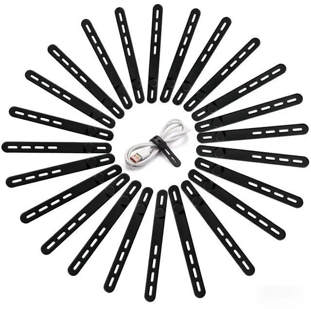 Main image of 24 Pack Silicone Cable Ties, Cord Wrap for Home Office Travel Organizer | reusable, durable, adjustable, waterproof, elastic wire straps, multipurpose desk organization charger cord management holder