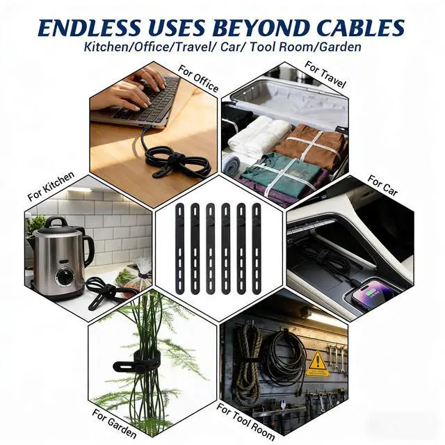 Alt view image 2 of 7 - 24 Pack Silicone Cable Ties, Cord Wrap for Home Office Travel Organizer | reusable, durable, adjustable, waterproof, elastic wire straps, multipurpose desk organization charger cord management holder