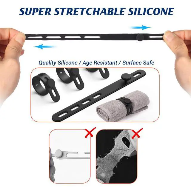Alt view image 5 of 7 - 24 Pack Silicone Cable Ties, Cord Wrap for Home Office Travel Organizer | reusable, durable, adjustable, waterproof, elastic wire straps, multipurpose desk organization charger cord management holder