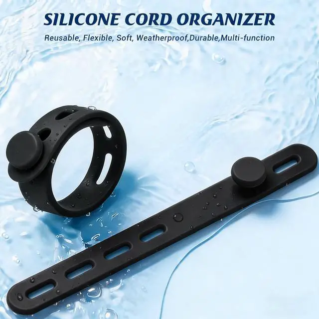Alt view image 6 of 7 - 24 Pack Silicone Cable Ties, Cord Wrap for Home Office Travel Organizer | reusable, durable, adjustable, waterproof, elastic wire straps, multipurpose desk organization charger cord management holder