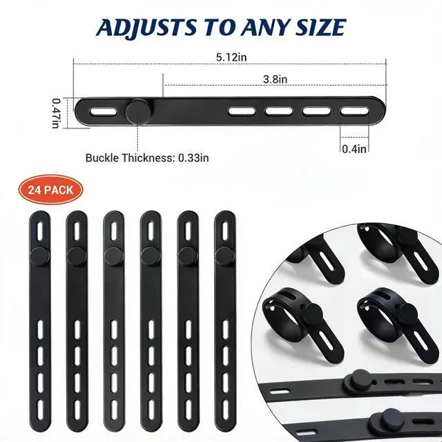 Alt view image 4 of 7 - 24 Pack Silicone Cable Ties, Cord Wrap for Home Office Travel Organizer | reusable, durable, adjustable, waterproof, elastic wire straps, multipurpose desk organization charger cord management holder