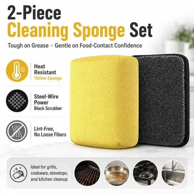 Alt view image 2 of 7 - Heavy Duty Scouring Pads for Dishes, Non-Scratch, Kitchen Cleaning | Durable Abrasive Scrub for Pots, Pans, Sink, Grill & Household, Long-Lasting Reusable Alternative, 2 pcs