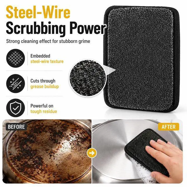 Alt view image 4 of 7 - Heavy Duty Scouring Pads for Dishes, Non-Scratch, Kitchen Cleaning | Durable Abrasive Scrub for Pots, Pans, Sink, Grill & Household, Long-Lasting Reusable Alternative, 2 pcs
