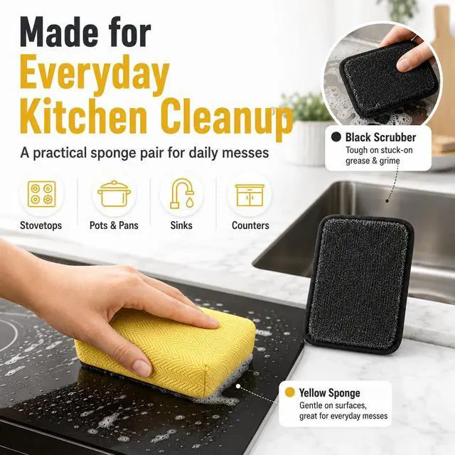Alt view image 6 of 7 - Heavy Duty Scouring Pads for Dishes, Non-Scratch, Kitchen Cleaning | Durable Abrasive Scrub for Pots, Pans, Sink, Grill & Household, Long-Lasting Reusable Alternative, 2 pcs