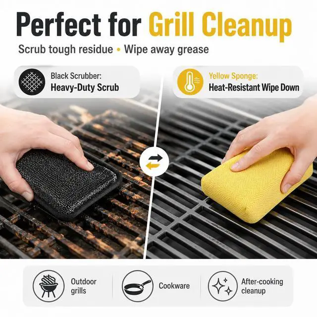 Alt view image 7 of 7 - Heavy Duty Scouring Pads for Dishes, Non-Scratch, Kitchen Cleaning | Durable Abrasive Scrub for Pots, Pans, Sink, Grill & Household, Long-Lasting Reusable Alternative, 2 pcs
