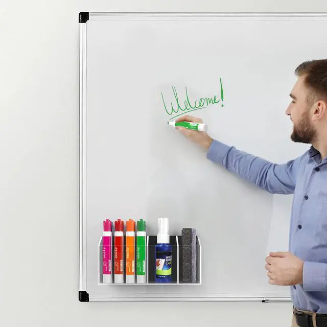 Alt view image 5 of 7 - Magnetic Dry Erase Marker Holder for Whiteboard, Wall Mount, Clear | 3 Compartments, Magnet Pen Pencil Holder for Fridge Refrigerator, Locker Organizer Accessories for School Classroom Office