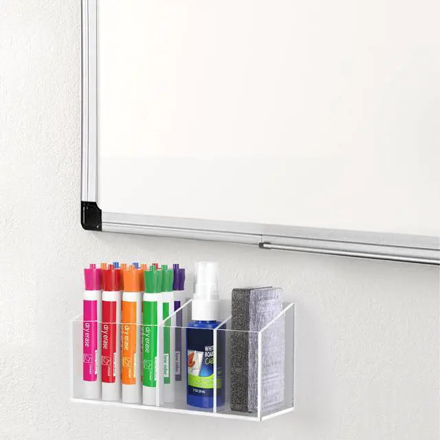 Alt view image 6 of 7 - Magnetic Dry Erase Marker Holder for Whiteboard, Wall Mount, Clear | 3 Compartments, Magnet Pen Pencil Holder for Fridge Refrigerator, Locker Organizer Accessories for School Classroom Office