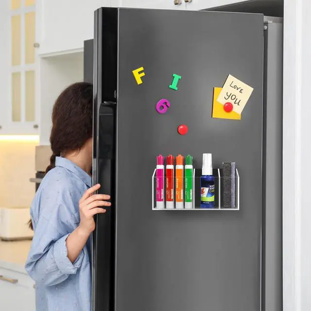 Alt view image 7 of 7 - Magnetic Dry Erase Marker Holder for Whiteboard, Wall Mount, Clear | 3 Compartments, Magnet Pen Pencil Holder for Fridge Refrigerator, Locker Organizer Accessories for School Classroom Office