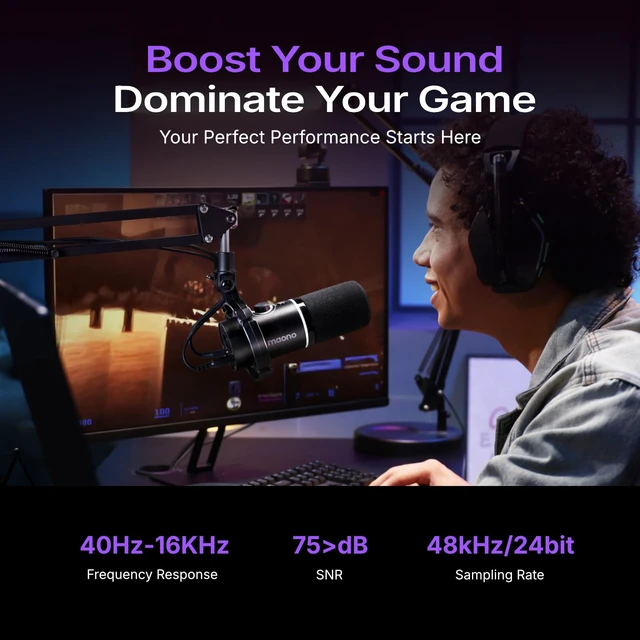 Alt view image 3 of 7 - MAONO PD200X XLR/USB Dynamic Microphone, RGB Gaming Mic with Software | PC Mic with Mute, Gain Knob, Volume Control and Headphone Jack for Gaming, Streaming, Podcasting, Recording