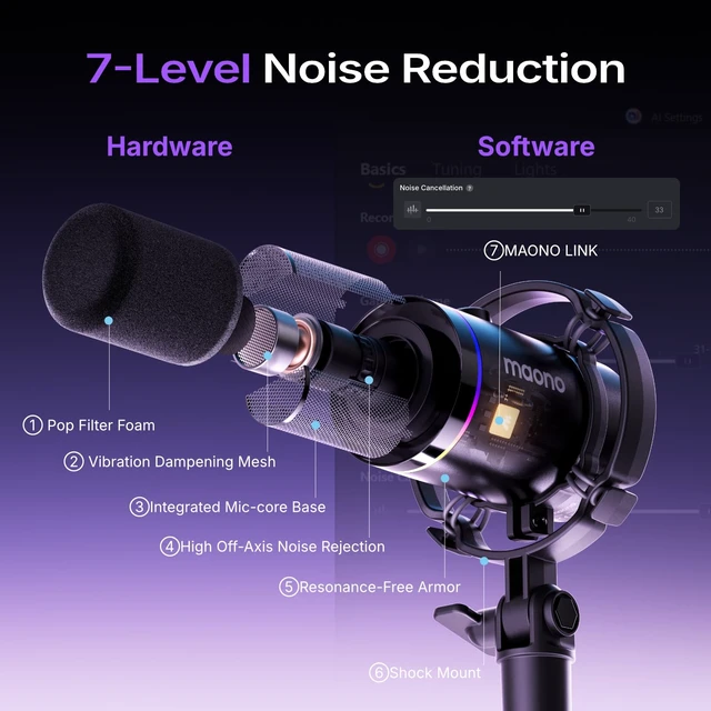 Alt view image 6 of 7 - MAONO PD200X XLR/USB Dynamic Microphone, RGB Gaming Mic with Software | PC Mic with Mute, Gain Knob, Volume Control and Headphone Jack for Gaming, Streaming, Podcasting, Recording