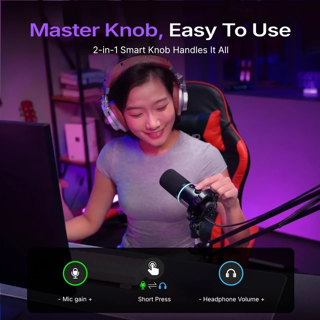 Alt view image 7 of 7 - MAONO PD200X XLR/USB Dynamic Microphone, RGB Gaming Mic with Software | PC Mic with Mute, Gain Knob, Volume Control and Headphone Jack for Gaming, Streaming, Podcasting, Recording
