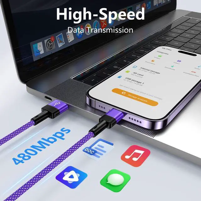 Alt view image 7 of 7 - Lightning Cable,Purple iPhone Charger for iPhone 14/14 Pro | 14 Pro Max/13/12/11/XR/XS/X/8Plus/7/6s,9Foot 3.1A A pple Fast Charger Cord Car Charging Lightning Cable Nylon Braided Purple