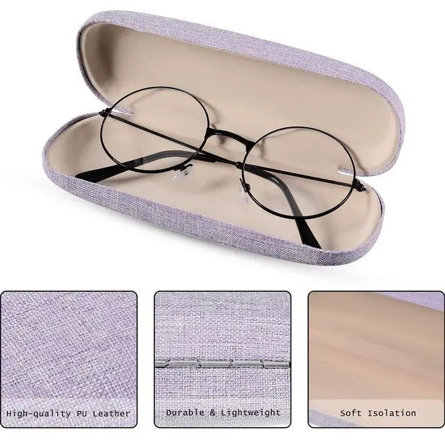 Alt view image 2 of 7 - 2 Set Eyeglass Case Kit Hard Shell Fabric Dusty Colors Eyeglass Case with Storage Bag Glasses Chain Cleaning Cloth(Pink, Purple)