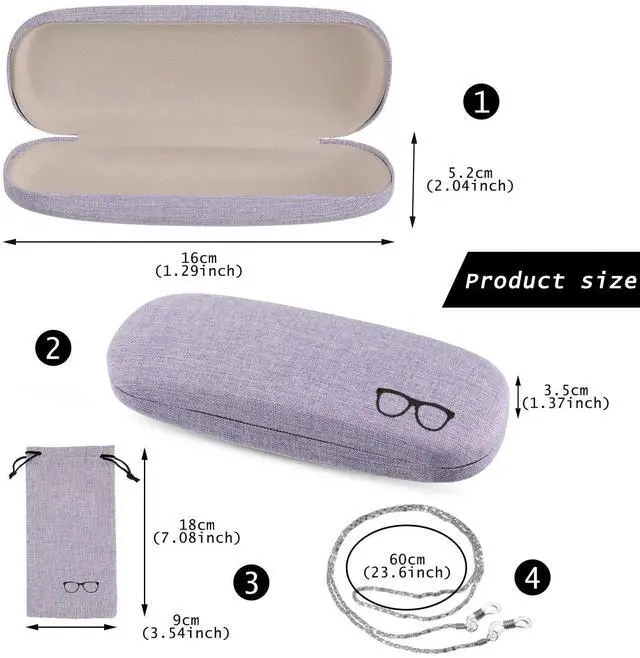 Alt view image 3 of 7 - 2 Set Eyeglass Case Kit Hard Shell Fabric Dusty Colors Eyeglass Case with Storage Bag Glasses Chain Cleaning Cloth(Pink, Purple)
