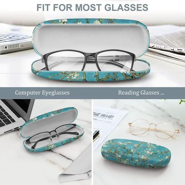 Alt view image 3 of 7 - Hard Shell Eyeglasses Case, Portable Protective Glasses Cover | Eyeglass Holder Box, With Cleaning Cloth For Men Women, For Reading/Prescription Glasses, For Daily Carry, Blossom