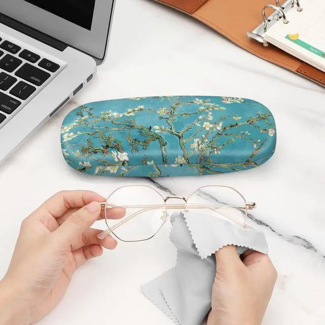 Alt view image 6 of 7 - Hard Shell Eyeglasses Case, Portable Protective Glasses Cover | Eyeglass Holder Box, With Cleaning Cloth For Men Women, For Reading/Prescription Glasses, For Daily Carry, Blossom