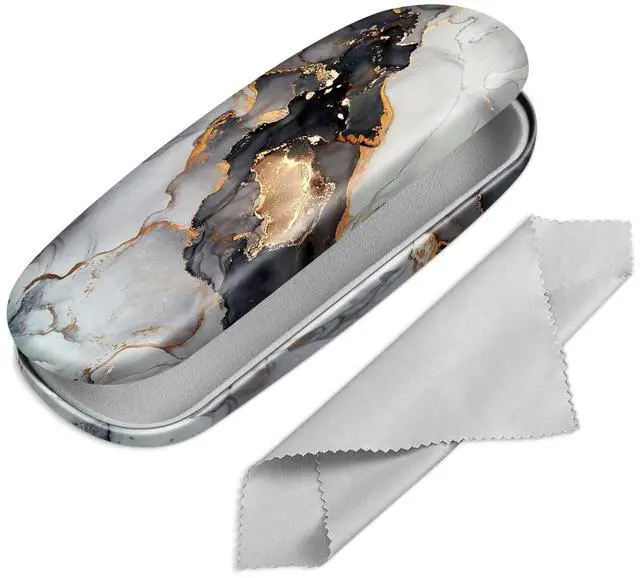 Main image of Hard Shell Eyeglasses Case, Portable Protective Glasses Cover | Eyeglass Holder Box, With Cleaning Cloth For Men Women, For Reading/Prescription Glasses, For Daily Carry, Cloudy Marble