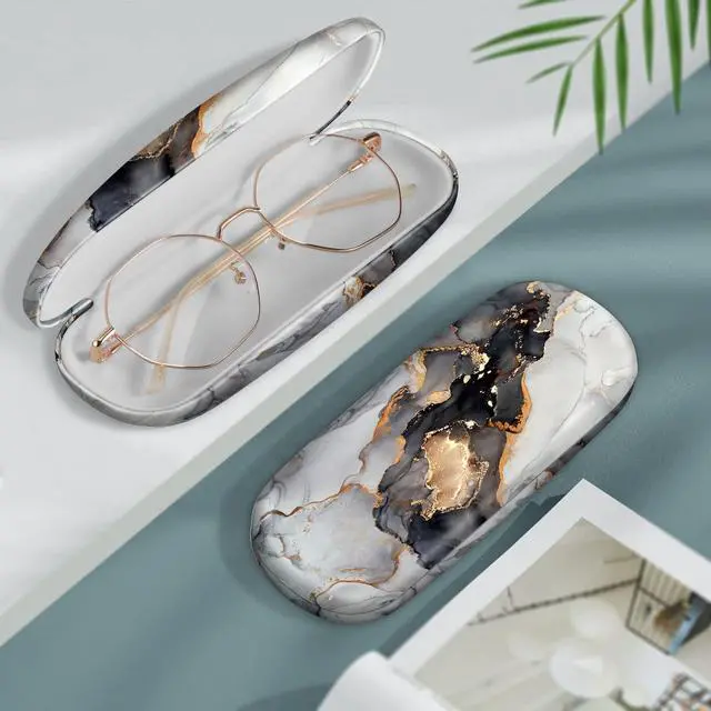 Alt view image 2 of 7 - Hard Shell Eyeglasses Case, Portable Protective Glasses Cover | Eyeglass Holder Box, With Cleaning Cloth For Men Women, For Reading/Prescription Glasses, For Daily Carry, Cloudy Marble