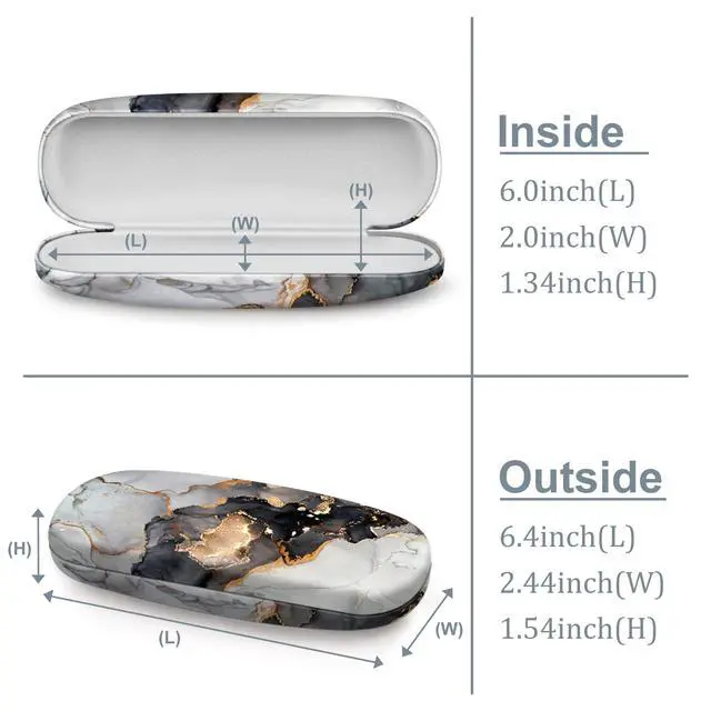 Alt view image 3 of 7 - Hard Shell Eyeglasses Case, Portable Protective Glasses Cover | Eyeglass Holder Box, With Cleaning Cloth For Men Women, For Reading/Prescription Glasses, For Daily Carry, Cloudy Marble
