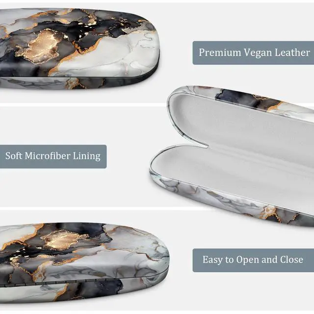 Alt view image 4 of 7 - Hard Shell Eyeglasses Case, Portable Protective Glasses Cover | Eyeglass Holder Box, With Cleaning Cloth For Men Women, For Reading/Prescription Glasses, For Daily Carry, Cloudy Marble
