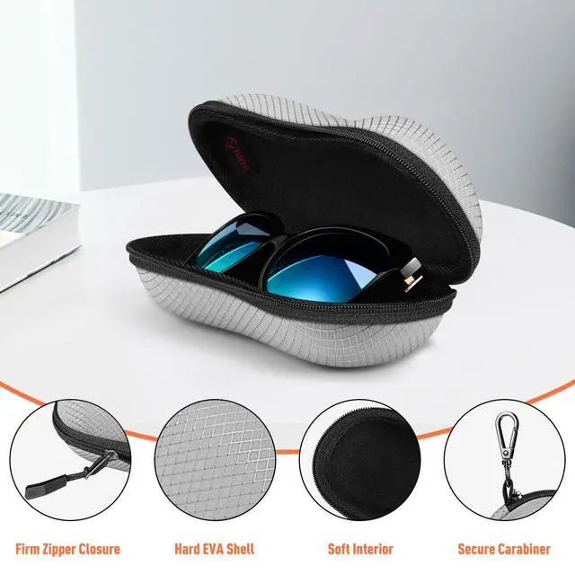Alt view image 4 of 7 - Sunglasses Case, Hard EVA Shell Shockproof Sport Glasses Case (Grey) | Metal Carabiner, Zipper Eyeglasses Holder, Reliable Protection, Storage Cover For Travel, For Men And Women